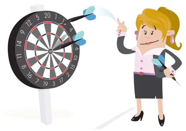 Businesswoman Buddy Hits a Bullseye. — Stock Vector