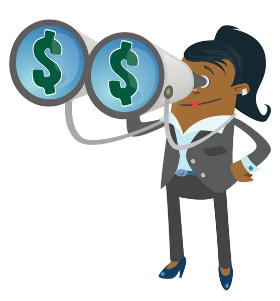 Businesswoman Buddy with Money in her Sights — Stock Vector