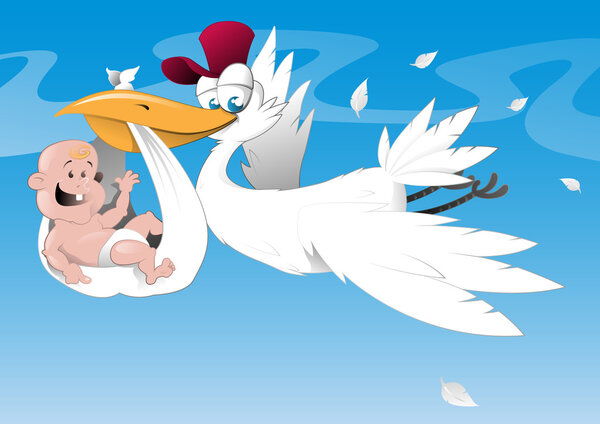 Stork and newborn baby