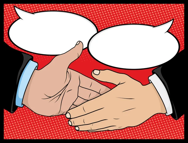 Vintage Style Comic book Handshake with Speech Bubbles — Stock Vector