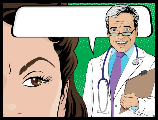 çizgi roman tarzı kadın ve Doktor hastanın konuşuyor