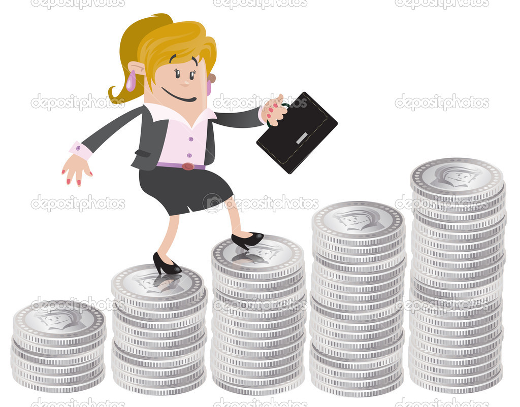 Businesswoman Buddy climbs up the money hill