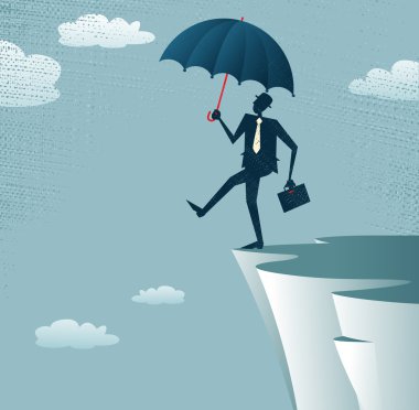 Abstract Businessman walks off a cliff. clipart