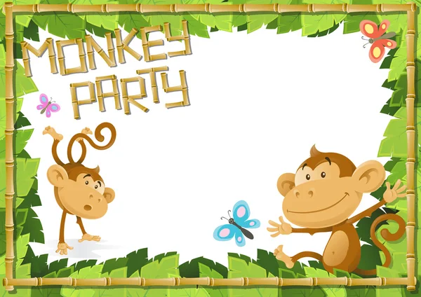 Fun Monkey Party Jungle Border. — Stockvector