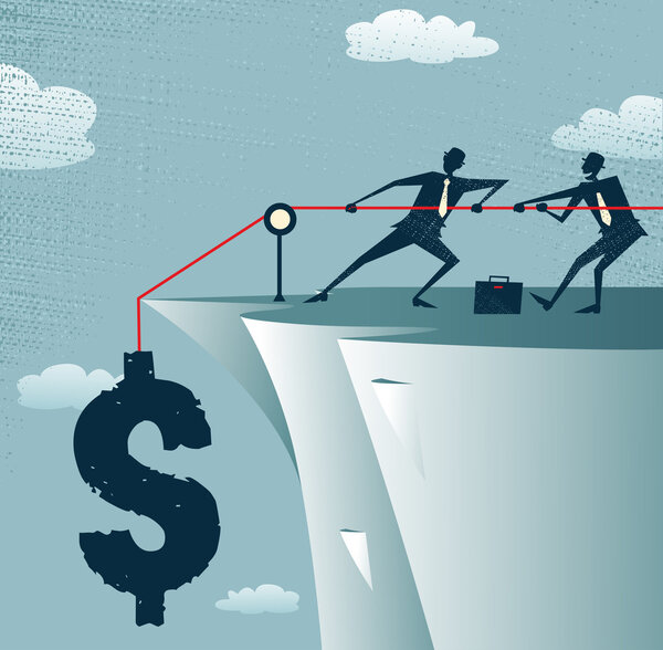 Businessmen work together to save the money