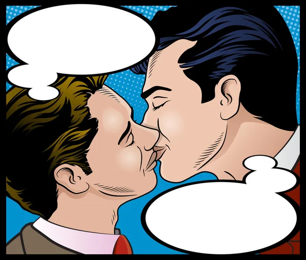 Pop Art Estilo Homens Beijando . —  Vetores de Stock