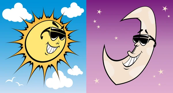 Funky сонце і місяць — стоковий вектор