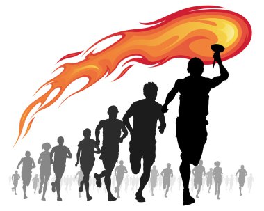 alev alev yanan bir meşale ile sporcular.
