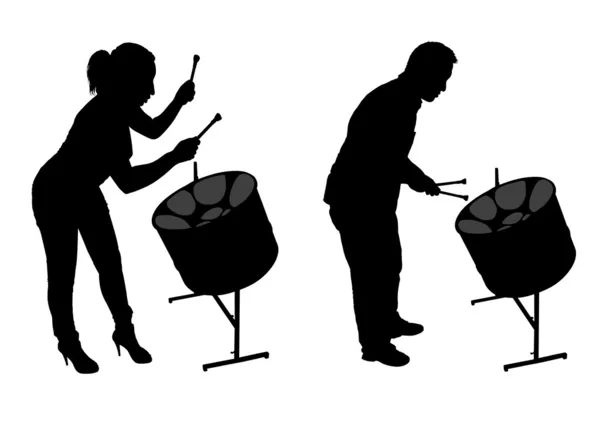 Steel Drum Players Silhouette — Vettoriale Stock