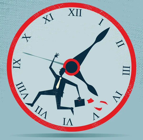 Empresaria abstracta corriendo contra el reloj — Vector de stock