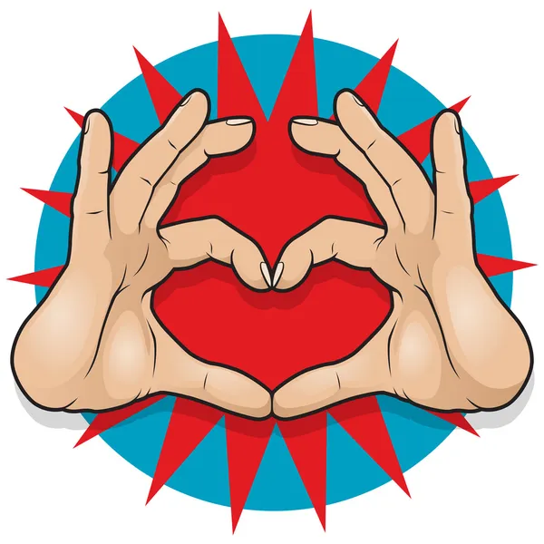 Vintage Pop Art Hand Heart Sign. — Stock Vector