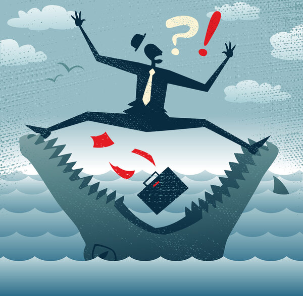 Businessman in Jaws of Huge Crocodile.