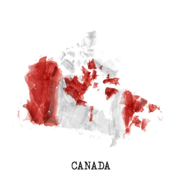 Canadá Mapa Bandera Acuarela Pintura Diseño Dibujo Realista Forma País — Vector de stock