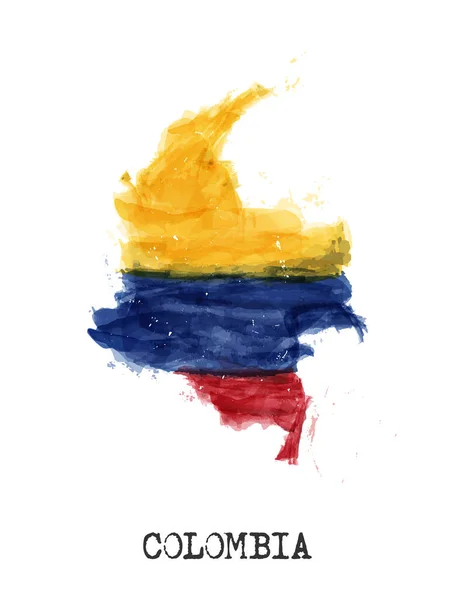 哥伦比亚国旗和地图水彩画设计 写实的国家版图 白色孤立的背景 — 图库矢量图片