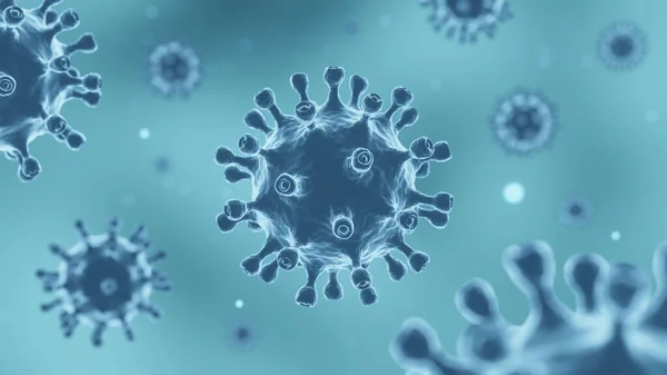 Virus Covid Corona Dengan Glikoprotein Spike Yang Mengambang Udara Biru — Stok Foto