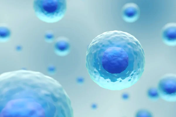 Cells membrane with nucleus are floating . Medical and science concept background . 3D render .