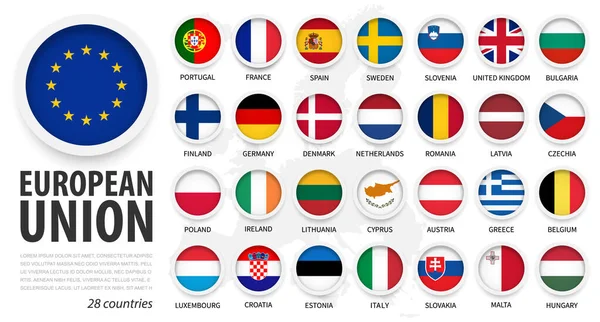 Ευρωπαϊκή Ένωση Σημαίες Και Προσχώρησης Επίπεδη Απλή Σχεδίαση Στοιχείων Κύκλου — Διανυσματικό Αρχείο