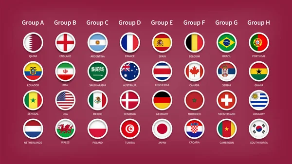 Katar Mistrovství Světa2022 Týmů Finální Remízy Vlajkou Země Vektor — Stockový vektor