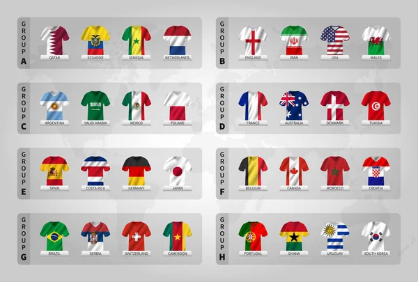 Katarský Fotbalový Turnaj Světového Poháru Roce2022 Týmů Skupinové Etapy Dresem — Stockový vektor