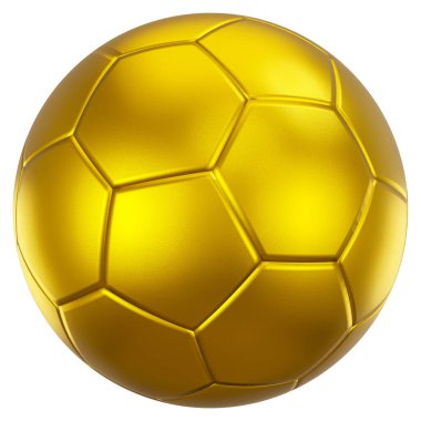 Altın futbol topu ya da deri desenli futbol topu. İzole edilmiş. Gömülü kırpma yolları. 3B görüntüleme .