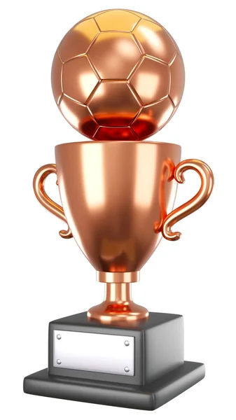 青铜足球或足球奖杯杯 孤立无援嵌入裁剪路径 3D渲染 — 图库照片