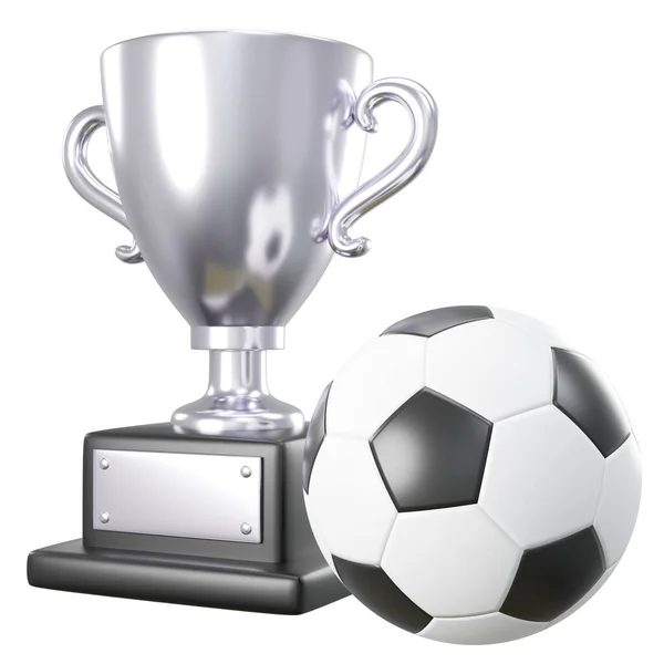 Coupe Trophée Argent Ballon Football Football Sur Fond Blanc Isolé — Photo