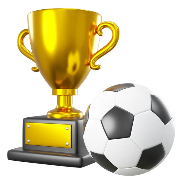 Gold Trophy Cup Soccer Ball Football White Isolated Background Embedded — Stock Photo, Image