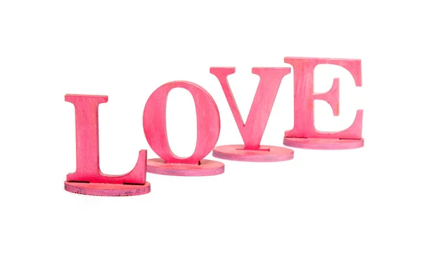 Розовые Деревянные Буквы Слова Любовь Белом Фоне — стоковое фото