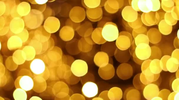 Новорічні Гірлянди Боке Вуличні Різдвяні Прикраси Фокусу Золоті Жовті Вогні — стокове відео