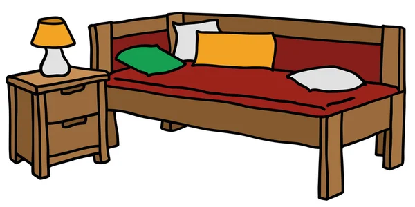 Κρεβάτι με ένα κομοδίνο — Διανυσματικό Αρχείο
