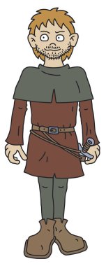 Kırmızı ve yeşil giyen komik gotik kızıl saçlı savaşçı.