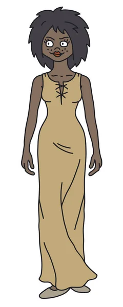Dame Noire Gothique Drôle Dans Une Robe Longue Simple Beige — Image vectorielle