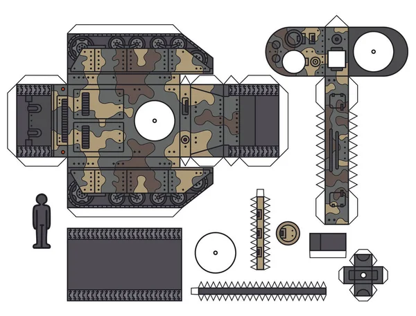 Het Papieren Model Van Een Vintage Gecamoufleerde Tank — Stockvector