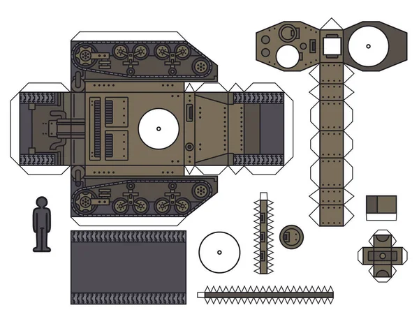 Het Papieren Model Van Een Vintage Kaki Tank — Stockvector