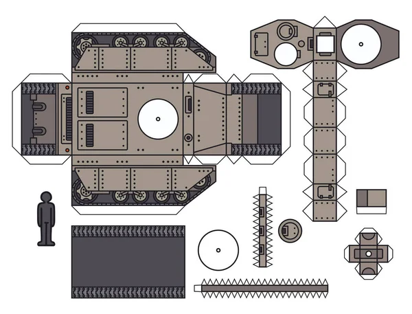 老式沙场坦克的纸型模型 — 图库矢量图片