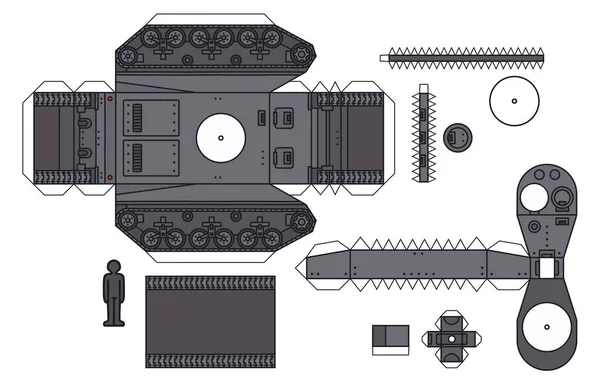 Het Papieren Model Van Een Oude Grijze Gepantserde Tank — Stockvector