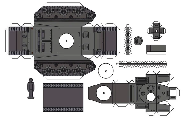 Het Papieren Model Van Een Oude Kaki Groene Gepantserde Tank — Stockvector