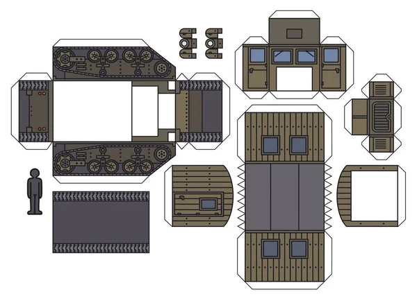 Modelo Papel Vehículo Seguimiento Militar Verde Caqui Vintage — Archivo Imágenes Vectoriales