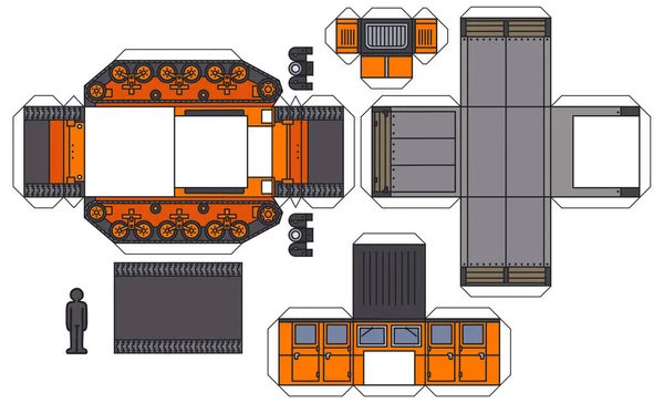 Paper Model Old Orange Tracked Polar Freight Vehicle — Stockový vektor