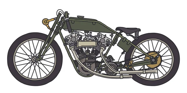 Desenho Mão Uma Motocicleta Corrida Verde Vintage — Vetor de Stock