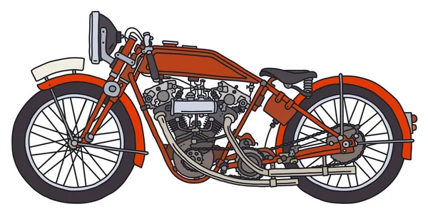 Dibujo Mano Una Motocicleta Deportiva Roja Vintage — Vector de stock