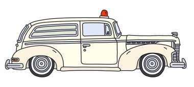 Retro ambulans steyşın vagonunun vektörlü el çizimi.
