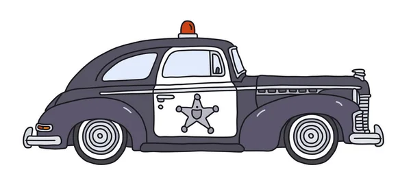 Die Vektorisierte Handzeichnung Eines Alten Schwarzen Polizeiautos — Stockvektor