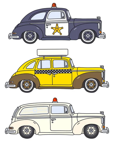 Vectorized Hand Drawing Three Retro Big American Cars Vector Graphics