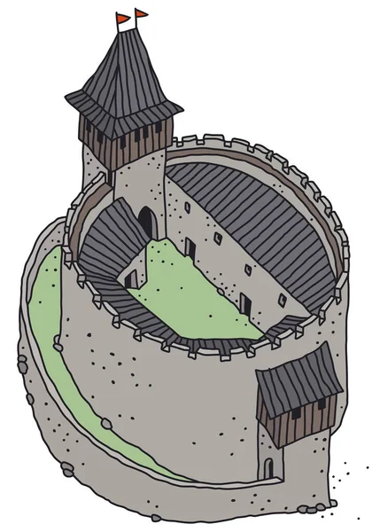 Dibujo Vectorizado Mano Antiguo Castillo Piedra — Vector de stock