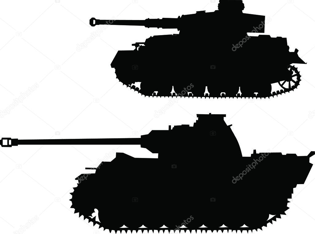 Two tanks (panzer) silhouette.Vector and JPG files included. Easy to edit. Resizable