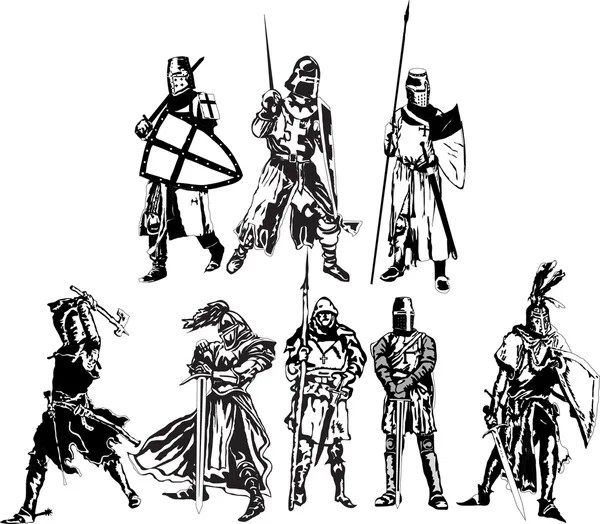 Instellen van de ridders van verschillende tijdperken — Stockvector