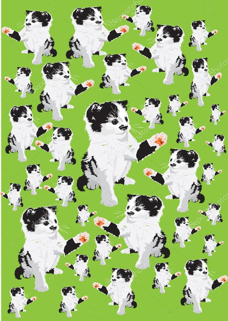 Vector-Set of kittens in color on a green background