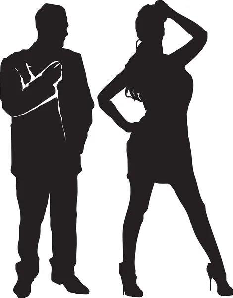 Vector. Silhouettes of the man and the woman on a white background — Stock Vector