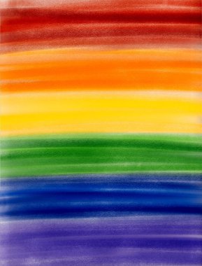 Beyaz üzerine yatay gökkuşağı çizgilerinin el dokusuyla çizilmiş arka planı. Gökkuşağı LGBT gurur bayrağı. Uluslararası Homofobiye Karşı Gün, Gurur Ayı sembolü. Pastel, tuval taklit tasarımı üzerine boya.